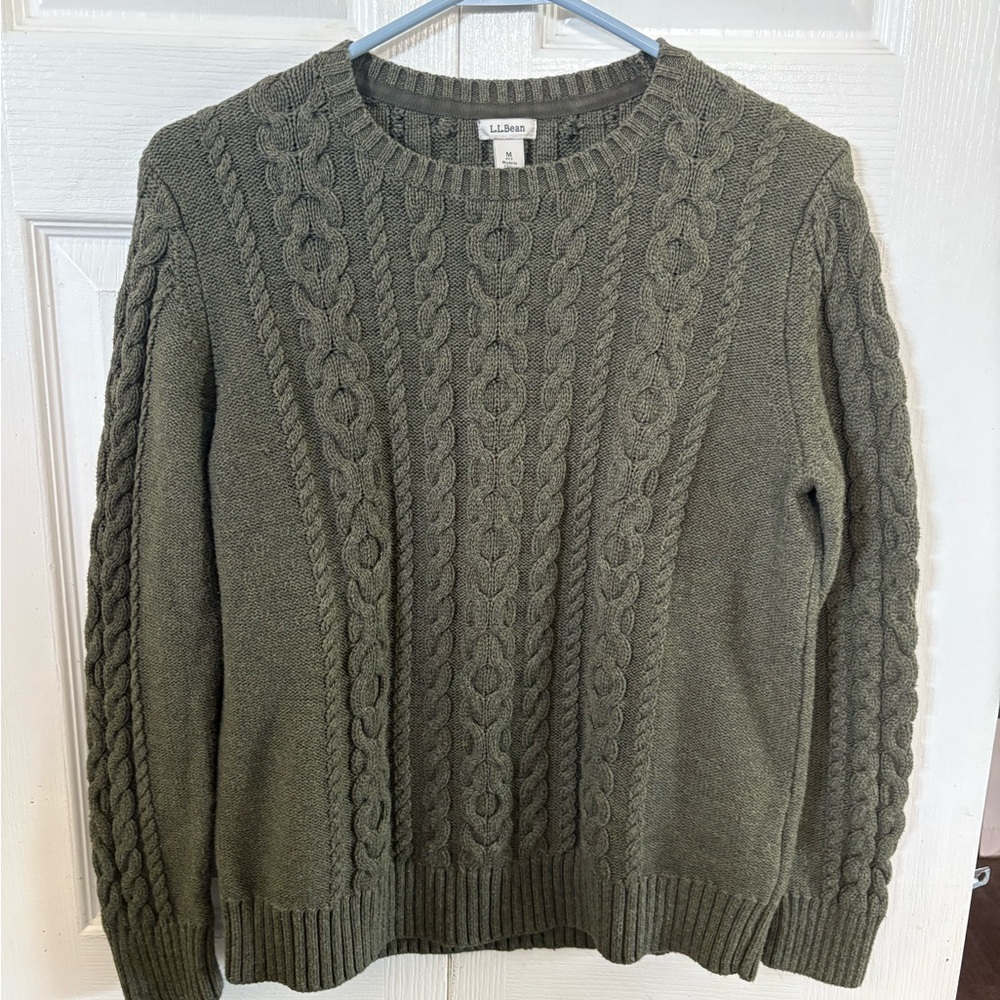 L.L. Bean Women’s Olive Cable Knit Crewneck Sweater